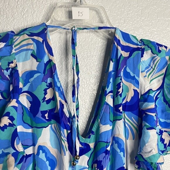 Abel The Label Anthropologie Blue Boho Smocked V Neck Maxi Dress Small Dress Up - Picture 5 of 11